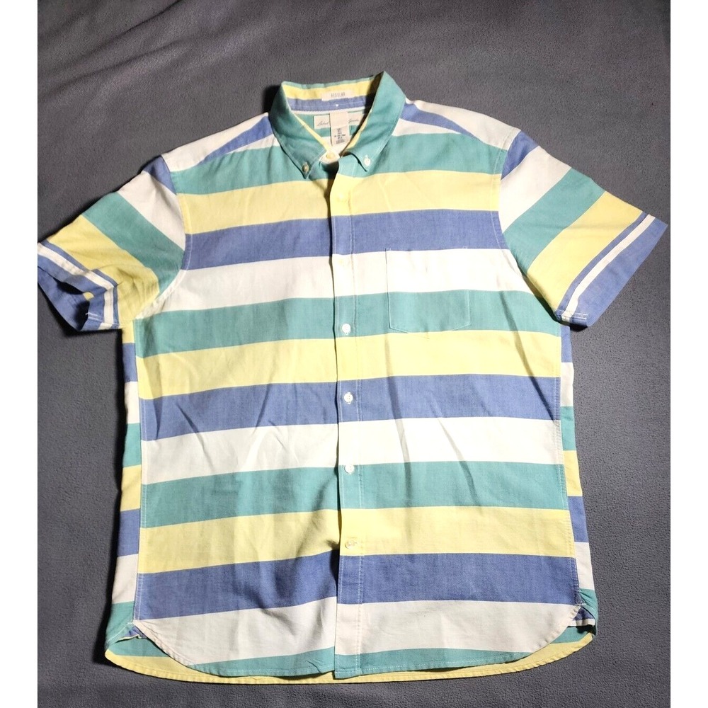 LOGG H&M Shirt Mens Medium Multicolored Striped Short Sleeve Button Up Collared